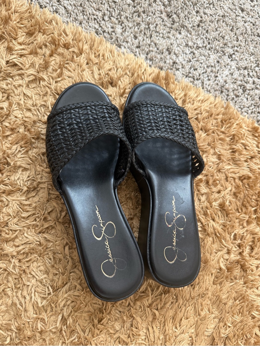 Jessica Simpson Black Woven Slide Mules